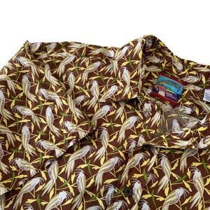 VTG Reyn Spooner Joe Kealoha Mens Large Brown Cotton Tropical Bird Aloha‎ Shirt